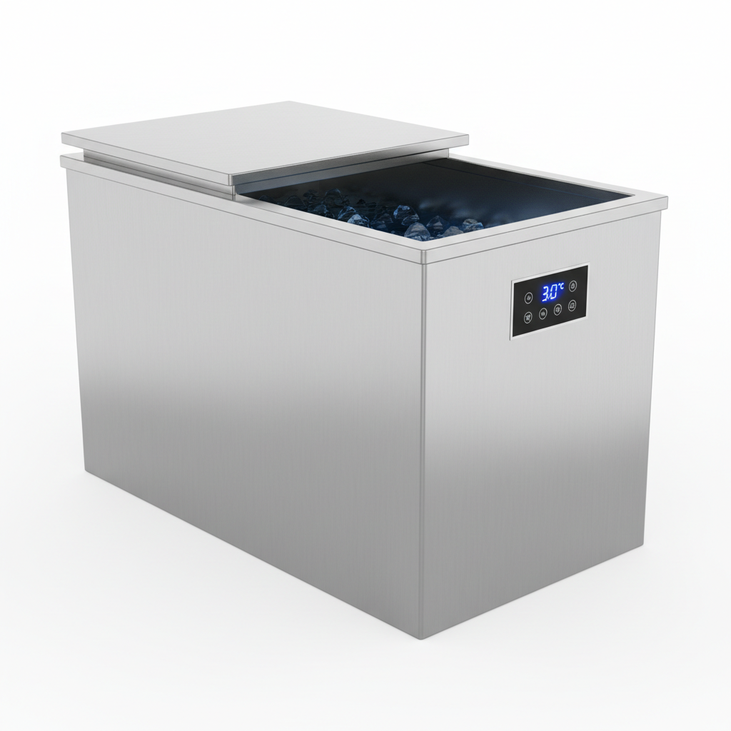 stainless steal cold plunge tub with insulated lid and temperature control