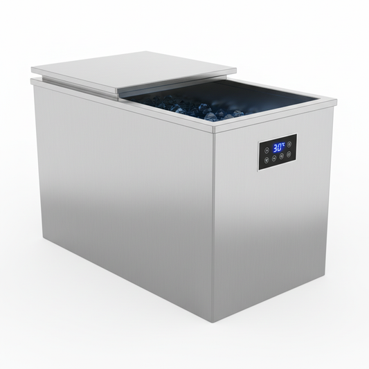 stainless steal cold plunge tub with insulated lid and temperature control